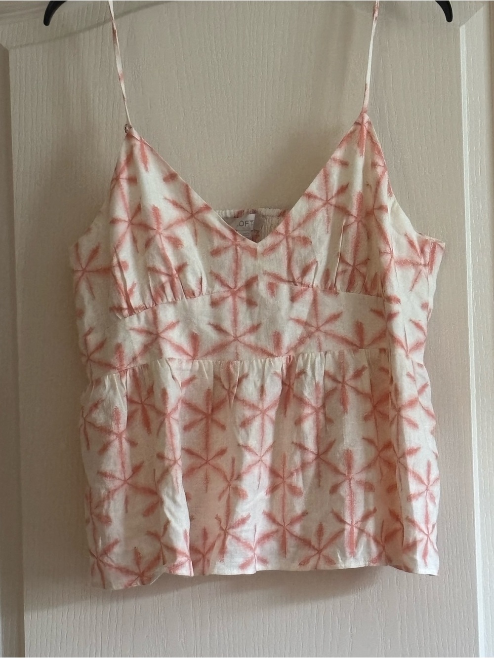 LOFT Cream Spaghetti Strap Tank with Pink Geometric Print